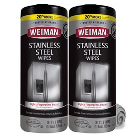 Weiman Stainless Steel Cleaner and Polish Wipes Bundle with Microfiber Cloth-Removes Fingerprints, Water Marks and Grease from Appliances - Works Great on Refrigerators, Ovens, and Grills