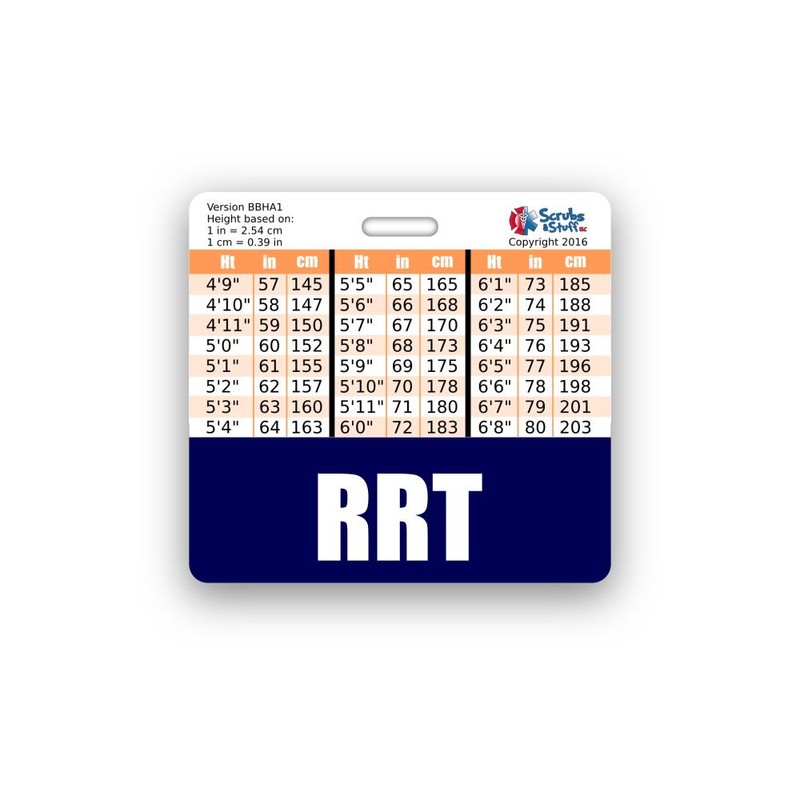 RRT Badge Buddy Horizontal w/Height & Weight Conversion Charts (Standard,
