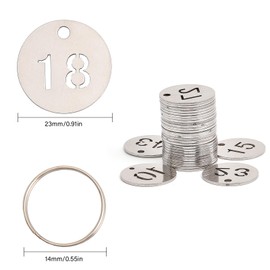 GLOBLELAND Pack of 50 Stainless Steel Metal Round Numbered Number Plates ID Number Plates Identification Hanging Tags With 50 Pieces Key Rings (1-50)).