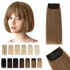 S-noilite Short Hair Extensions Clips in Hair Piece 6" Invisible Hairpin Light Brown Real Hair Extension for Thinning Hair Balayage Clip in Human Hair Piece(4",#06 Light Brown)