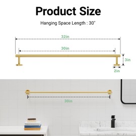 Brushed Gold Towel Bar, 30 Inch Towel Rack for Bathroom Wall-Mounted, SUS304 Stainless Steel, Total Length 32 Inch