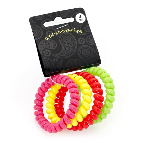 Set of 4 Bright Tone Telephone Cord Coil Twist Hair
