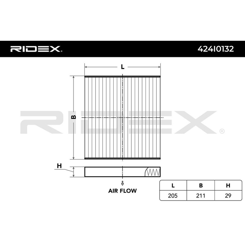 RIDEX Cabin Air Filter 424I0132 205 mm 211 mm 29