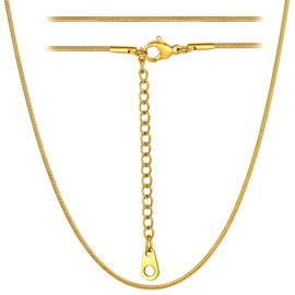 Women 18k Gold 1mm Thin Snake Link Chain Necklace, 18 Inch