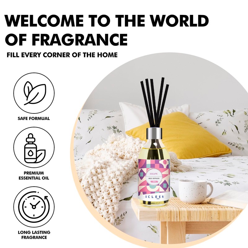 Xcleen Escape Reed Diffuser Set, 6.7 Oz Large Bottle Scent