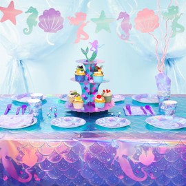 CZFLXLJ 2 PCS Mermaid Birthday Tablecloths, Little Mermaid Party Tablecloths, Mermaid Theme Party Decoration Tablecloths