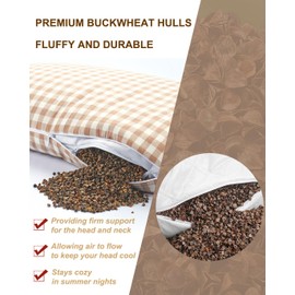 EDMILE Buckwheat Hull Pillow for Sleeping, Rectangle Buckwheat Neck Pillow, Cooling Support Customizable Height with Removable Cover, Firm Comfort for Spinal Alignment, 23 * 13 Inch (Khaki)