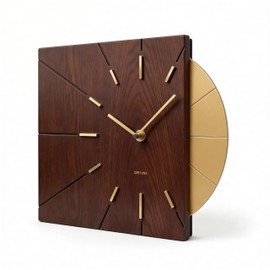Driini Clocks Mid Century Modern Wall Clock - Square Wood Clock with Decorative Gold Accent- Unique and Cool Clock, Battery Operated - MCM Decor & Decorative Wall Clock for Mid Century Modern Decor.