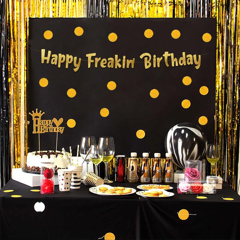 Happy Freakin Birthday Gold Glitter Banner - Funny Zoomer Birthday