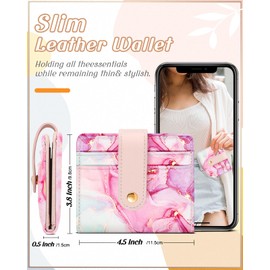 Bistup Wallet Women Slim Cute Leather Thin Bifold Small Card Wallet Purse for Ladies Teen Girls Female Tiny Medium Aesthetic Simple Girly Unique Pretty Modern Credit Card Holder Keychain Rfid