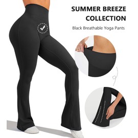 Unthewe High Waisted Flare Leggings for Women Tummy Control Butt Lifting Workout Yoga Wide Leg Pants(U933-Black-S)