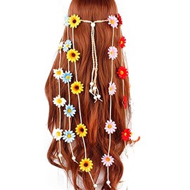 Women Lady Handmade Gypsy Hippie Sunflowers Headdress Fascinator Headband Floral Crown Bohemian Flower Headwear Headpiece Hairband (Multi-colored)