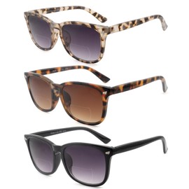 FEIVSN 3 Pack Bifocal Reading Sunglasses for Women Men Bi-focal Sun Readers PC Frame Fixed Hinge Dual Focal Clear Top Eyewear,+3.00