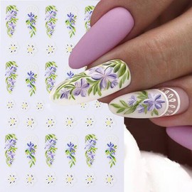 4 Sheets Flower Nail Stickers Decals 3D Self-Adhesive Nail Decals Spring Floral Nail Art Supplies Cherry Blossoms Plum Bossom Daisy Design Manicure Tips Nail Decor Accessories for Women Girls