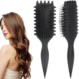 Black Detangling Brush for Curly Hair - Styling Brush for Curly, Wavy, Thick & Frizzy Hair - Gentle on Scalp, Reduces Breakage & Frizz - Perfect for Men, Women