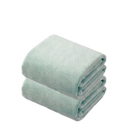 Carari Hair Drying Towel, Set of 2, Microfiber with 5x Water Absorption, Green, Quick Absorption in Fiber Gap, Quick Drying, Marshmallow Texture, Fluffy and Mochi, 15.7 x 39.4 inches (40 x 100 cm),