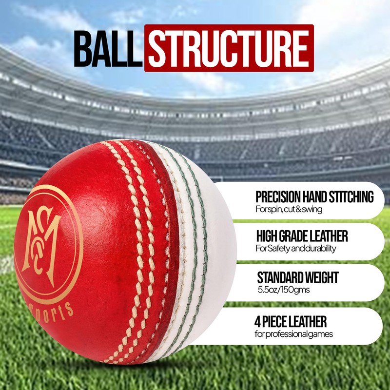 Mozi Sports® Leather Cricket Ball Senior Hand Stitched Match Quality