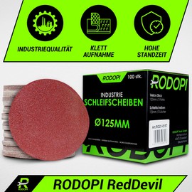 RODOPI RedDevil Velcro Sanding Discs 125 mm Grit 40-320 Sandpaper for Random Orbital Sanders Unperforated Zirconia Corundum Sanding Pads Round Velcro Disc - Pack of 50 K40