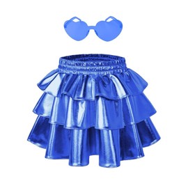 Perfashion - Faldas metálicas brillantes con capas de volantes y lentejuelas para niñas de 6 a 15 años, Azul-452, 6-7 Años