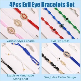 Pink String Evil Eye 7 Knot Lucky Bracelets Mexican Braclets Red Braided Black Rope San Judas Bracelet Virgin Mary Amulet  for Women Men - Color: White Virgin Mary