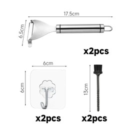2 Pieces Stainless Steel Peeler with 2 Pieces Hooks and 2 Pieces Cleaning Brushes, Vegetable and Fruit Peeler, Kitchen Tools