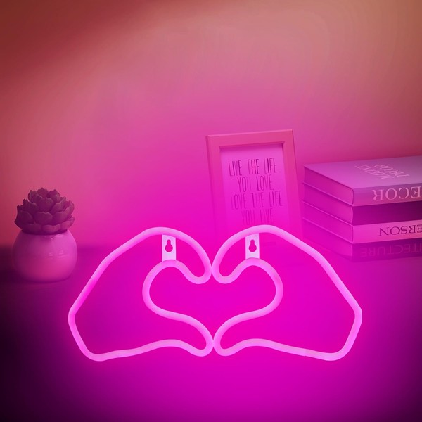 RLINZU Pink Heart Hand Neon Sign Battery/USB Powered LED Decorative