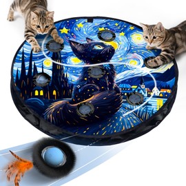 Zeepet Interactive Cat Toys for Indoor Cats Adult, Cat Ball Toy in Pouch, 7 Holes Maze Mat Moving Hide and Seek for Kitten Toys with Feather Tail, 4 Modes Automatic Activated, Mouse Catching Game