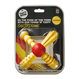 TastyBone QuattroBone Nylon Dog Chew Toy for Small Dogs (Chorizo) - Indestructible for Aggressive Chewers, Everlasting Flavour, Strong Healthy Teeth, Made in the UK