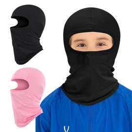 Fogrime 2 Pack Kids Balaclava Face Mask,Thin Helmet Liner Face and Neck Cover Mask for Boys Girls Lightweight Neck Gaiter Skiing (CA/US, Alpha, One Size, Black+Pink)