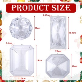 Vercraft 4 Pack Jewel Christmas Ornaments 3.9"- 6.2" Xmas Tree Hanging Ornaments Acrylic Rectangle Jewel Hanging Decors Glitter Xmas Rectangle Gemstones for Xmas Wedding Holiday Party Decor(Silver)