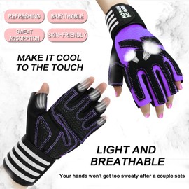 Workout Gloves for Women Weight Lifting with Wrist Strap Support, Padded Half Finger Gloves for Gym Fitness Exercise (Violet, X-Small)