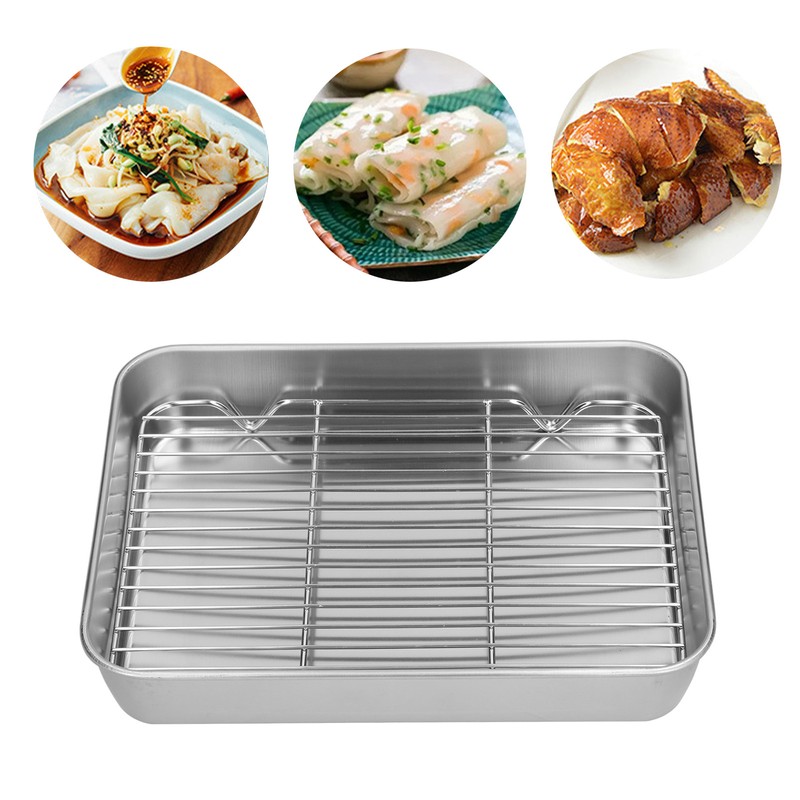 Roasting Pan and Rack Set Stainless Steel Easy Clean Rectangular