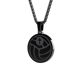 RAMESON Baseball Basketball Volleyball Cross Pendant Necklace,I Can Do All Things Through Christ Who Strengthens Me,for Team Coach Teens Men Women Inspirational Gifts (volleyball-black)