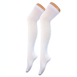 BF Souvenirs Elegant Sexy Women's Costume Overknees Hold-Up Costume Stockings Häckellook White - Hand-Linked Lace - Wedding Oktoberfest Traditional Party Folk Festival Costume (One Size), White, One