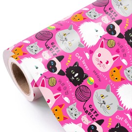 WRAPAHOLIC Kitty Cat Wrapping Paper Roll - Mini Roll - 17 Inch x 9.8 Feet - Lovely Pink Cat Design, Perfect for Cat Lovers, Birthday, Baby Shower, Party, Holiday