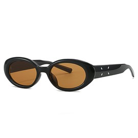 Karsaer B6003 Women's Sunglasses, Cat Eye, Cute, Stylish Sunglasses, Round End, High Impact Sunglasses, Black Frame & Brown Lens