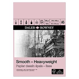 Daler-Rowney Smooth 220gsm A5 Heavyweight Drawing Paper Pad, Glued 1 Side, Acid-free, 25 Natural White Sheets, Ideal for Professional Artists & Students