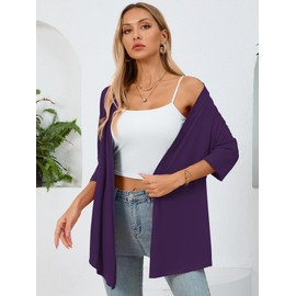 Ylhystrical Lightweight Cardigan for Women Purple Medium Drape Shrugs 3/4 Sleeve Open Front Lightweight Casual Soft Jacket Drape Cover Ups Spring Summer Shawl Kimono Wraps