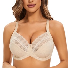 sheroine Women's Full Coverage Minimizer Underwire Bra Unlined Plus Size Non-Padded Ultrathin Everyday Soft Bras(Nude,36DD)