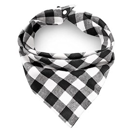 Bandana para perro a cuadros con botón, doble capa de algodón suave, triángulo para perro, pañuelo lavable chica niño perro pañuelo ajustable accesorios para perros pequeños y medianas grandes (negro y blanco, pequeño)
