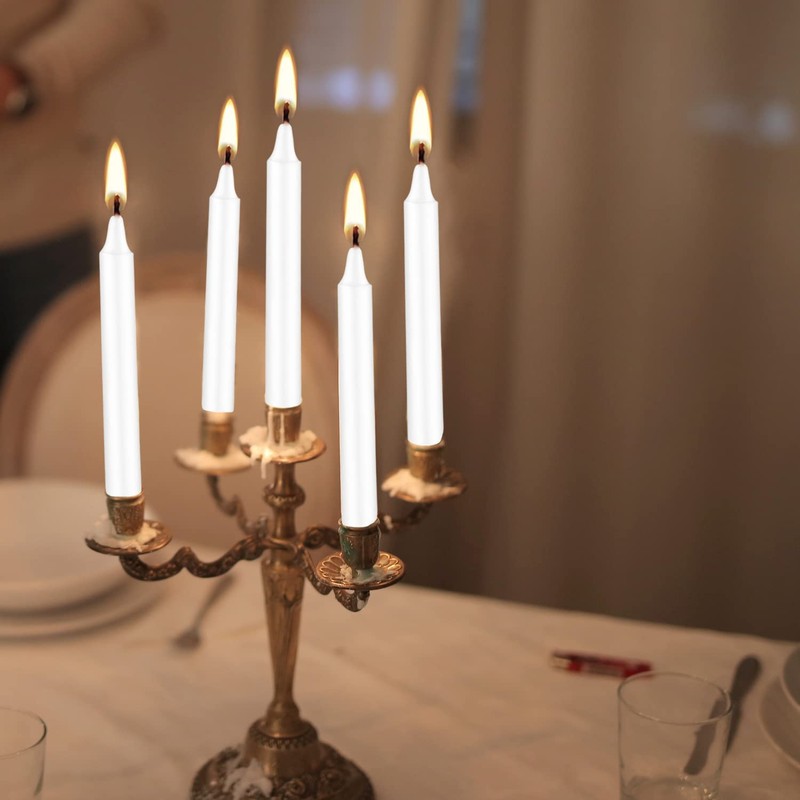 White Taper Candle 20 Bulk, Unscented Dripless Chimes Candle, H