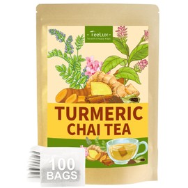 TeeLux Turmeric Chai Tea Bags 100 Count, Vegan, Warm & Aromatic, Blend Turmeric, Cinnamon, Cardamom, Black Pepper, Cloves, Ginger, Caffeine Free Herbal Tea