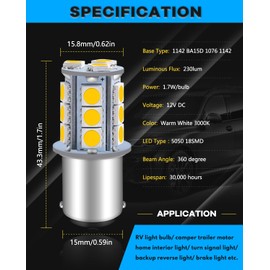 Qoope 6-Pack 1076 LED Bulb for RV, 1142 1004 BA15D Warm White Bulb Replacement for 12V Camper Trailer Motorhome Boat Interior Light, Double Contact Bayonet,#90 Yard Landscape Bulb