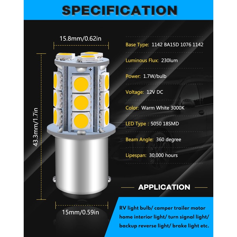 Qoope 6-Pack 1076 LED Bulb for RV, 1142 1004 BA15D