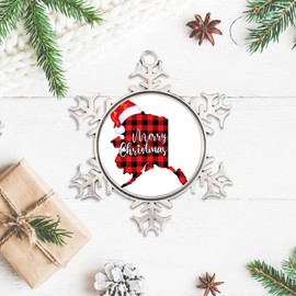 Alaska' Snowflake Ornaments State Shaped USA Santa Hat Christmas Tree Hanging Ornaments Holiday Decoration Farmhouse Ornament Souvenir Inspired Porcelain Gift