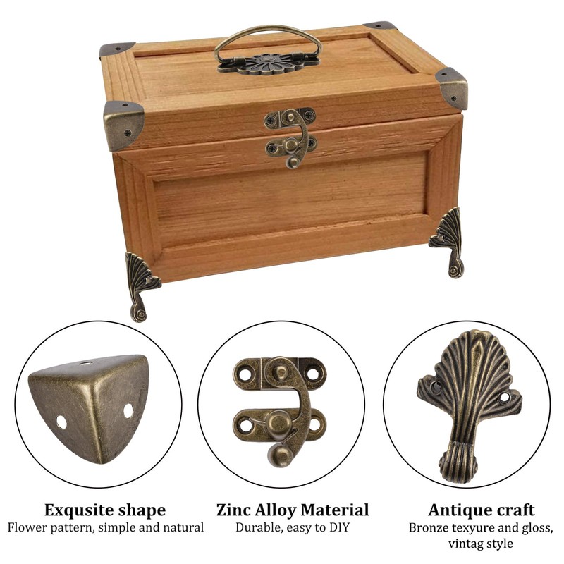 MOROBOR Bronze Jewellery Box Antique Lock Clasp, Hinges, Handle, Corner