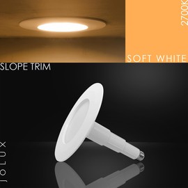 Jolux 5/6 Inch LED Adjustable Retrofit Downlight, E26 Medium Screw Base, 12W (60W Equivalent), 2700K (Soft White), 800 Lumens, Dimmable, ETL, Damp Rated, Simple Installation, 4-Pack, Slope Trim