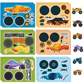 24 Sheets Monster Truck Make a Face Sticker Sheets for Kids Todders Activities, Make Your Own Stickers for Kids Birthday Party Favor Supplies Craft