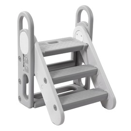 Takywep Foldable Toddler 3 Step Stool - Plastic Learning Helper, Adjustable 3 Steps Stool with Handles, Foldable with Handles & anti-slip Pads, for Kitchen, Bathroom Sink, Toilet Potty Training