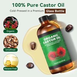 Taoscare 16.9 oz Castor Oil Organic Cold Pressed Unrefined Glass Bottle | 4 Pcs Castor Oil Pack Wrap Organic Cotton Reusable, Caster Oils Kit for Face, Hair, Eyelashes, Waist, Knee, Body